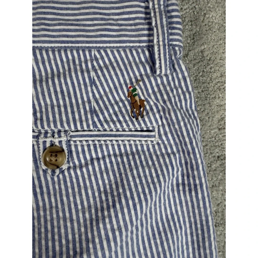 Polo Ralph Lauren Chino Shorts Mens 35 Blue Seersucker Blend Stretch Classic Fit